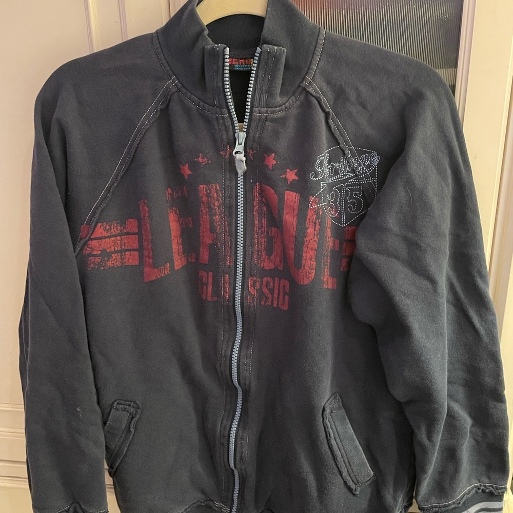 82 Zero Zippered Sweatshirt Jacket Men's Navy mock Neck L